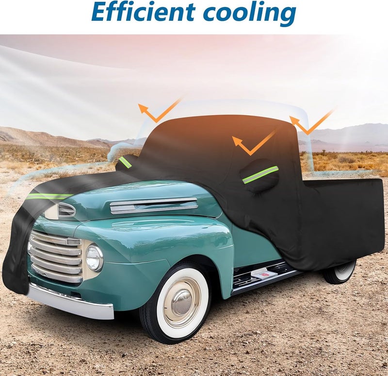 BIGACOVER Car Cover for Ford F100 Truck Cover, 420D Oxford Waterproof All Weather Heavy Duty Protection with Zipper Windproof for 1948-1983 Ford F100 1984-1986 F150 Short Bed Regular Cab 6.75' - Image 4
